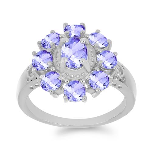 BUY 925 STERLING SILVER NATURAL TANZANITE GEMSTONE CLUSTER RING